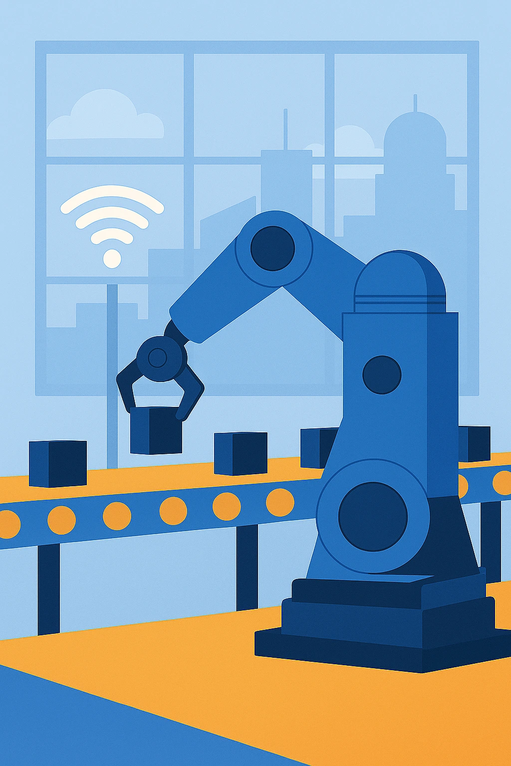 Robotic arms assembling car parts in a factory